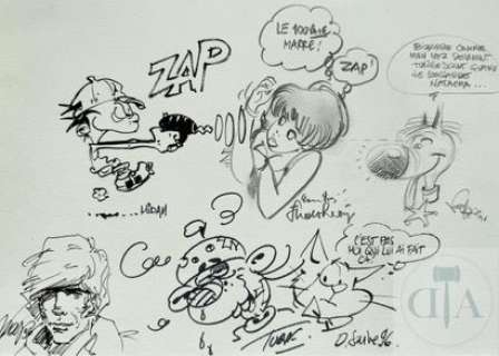 Ensemble de 6 dessins dedicaces realises par: Midam +… | Dagoty