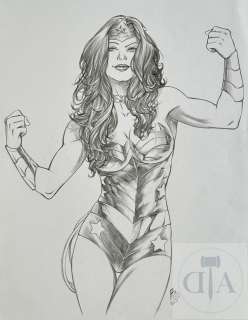 Batista/Wondewoman. Dessin Original Entièrement Réalisé À La Mine de Plomb. Belle Qualité D’exécution. Signé Et Daté 2015. Tbe+. 30 X 42 Cm |  | Dagoty