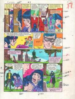 Carl Gafford, George Perez, Jerry Ordway - crisis on infinite earths #11 p. 13 color guide art - dick grayson and huntress don‘t exist on this earth - 1986