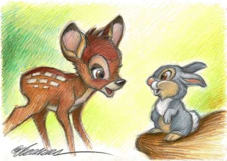 Bambi & Thumper  - Original Drawing - Joan Vizcarra - Art original | Catawiki