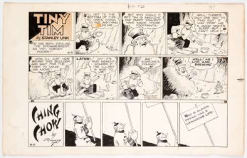 Stanley Link - Tiny Tim and Ching Chow Sunday Comic Strip Original Art Group of 3 (Chicago Tribune Syndicate, 1948-1951).