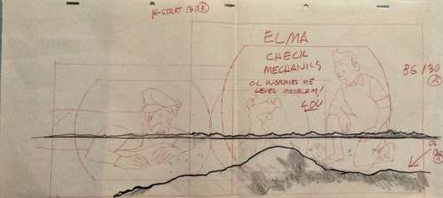 Tintin - Croquis préparatoire pour film d animation - La fusée - On a marché sur la lune - (années 60) | Catawiki