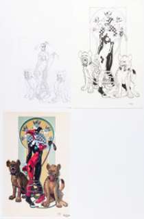 Mark Dos Santos - Harley Quinn with Bud and Lou Illustration Original Art and Print Group of 3 (2010).... (Total: 3 Items)