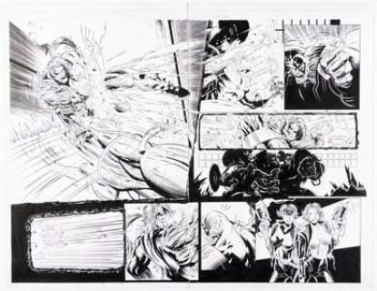 Randy Queen and Duy Truong (as D. Tron) Cyberforce Origins #2 Stryker Double Page Spread 14-15 Original Art (Image, 1995).