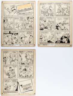 Ken Battefield Master Comics #7 Buck Jones Story Page Original Art Group of 3 (Fawcett, 1940). (Total: 3 Original Art)