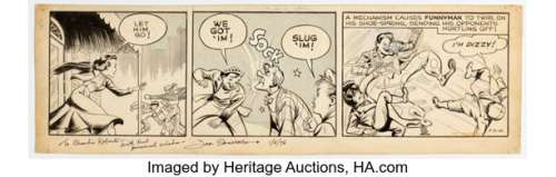 Joe Shuster Funnyman Daily Comic Strip Original Art dated 5-3-49 (Bell Syndicate, 1949). | Heritage