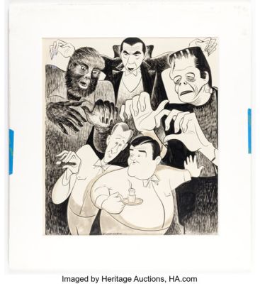 Bob Moore Abbott and Costello Meet Frankenstein Cartoon Illustration Original Art (New York World-Telegram, 1948). | Heritage