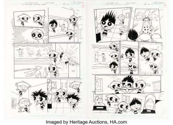 Christopher Cook and Mike DeCarlo Cartoon Network Action Pack #6 Rowdyruff Boys Story Pages 2-3 Original Art (DC, 2006). (Total: 2 Original Art)