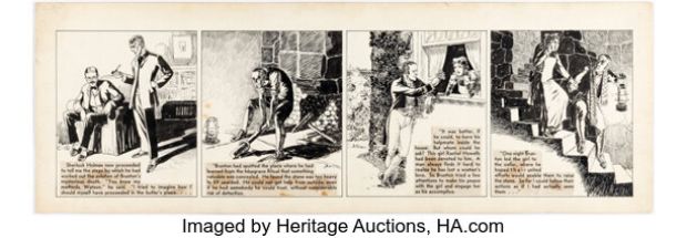 Leo O’Mealia Sherlock Holmes #C-19 "A Drama of the Stone" Daily Comic Strip Original Art dated 10-8-30 (Bell Syndicate, 1930). | Heritage