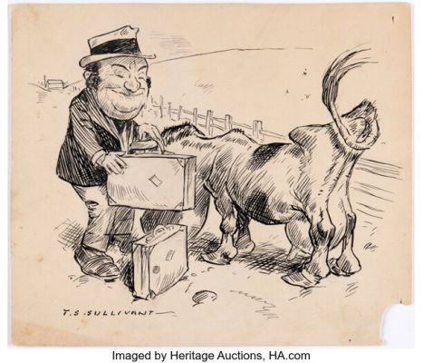 Thomas Sullivant - Man and Horse Illustration Original Art (undated).