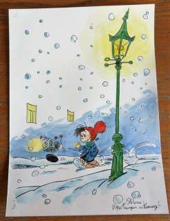 Sibane  - Dessin original couleur - Le Petit Noël - Hommage Ã  Franquin | Catawiki