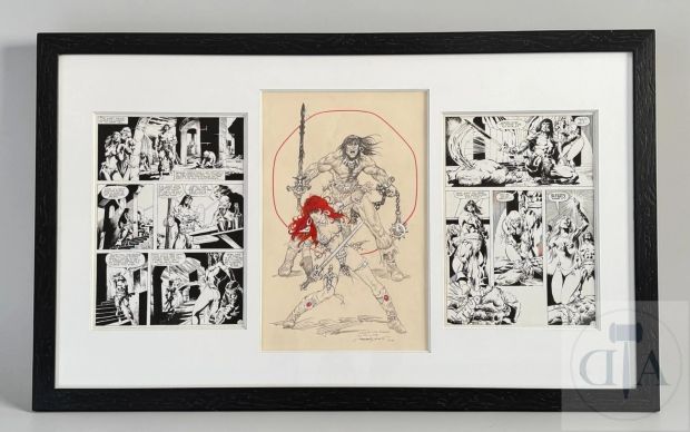 Conan | Lot 527 : Conan / Superbe triptyque composé d’un dessin original central et… | Dagoty