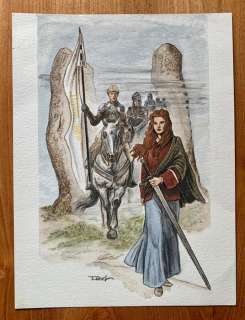 Ersel - Originele tekening in aquarel voor een gepubliceerde ex-libris - Claymore | Catawiki