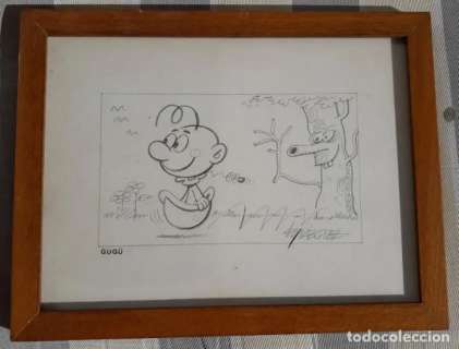 GU-GU (2 dibujos) MANUEL VAZQUEZ GALLEGO (Bruguera), Firmadas en 1 solo marco! RARO y UNICO!