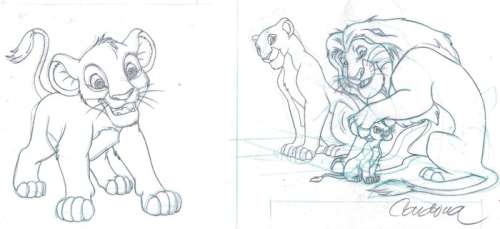 The Lion King - Disney Studios Original Production Drawing - Simba, Mufasa & Nala - Cardona Signed - Hand Drawn - (1990) | Catawiki