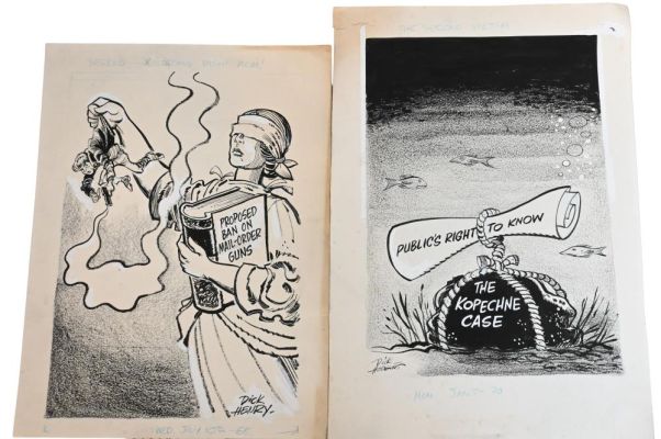 Lot 72 - 12 Dick Hodgins (American 20th Century), Original Editorial Cartoons Twelve original pen and ink editorial cartoons on… | misc / divers
