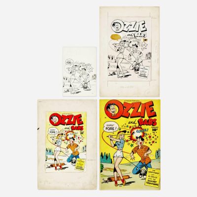 Lot 271 - Ozzie and Babs #9 Original Cover Art and Color Guide Group of 4 Original Art (Fawcett, 1949) | Landry Pop Auctions