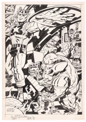 Lot 56 - CAPTAIN AMERICA ORIGINAL ART COMMISSION PAIR BY DAN ADKINS & ANGEL GABRIELE.