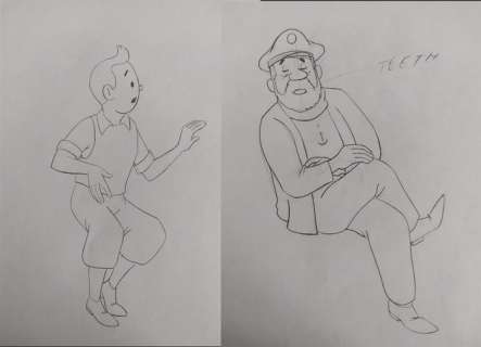 Tintin - 7x Original drawings - Tintin & Captain Haddock and others - On a marché sur la lune (1960’s) | Catawiki