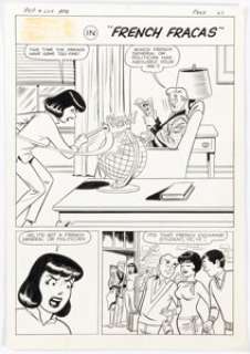 John Rosenberger And Mario Acquaviva | Pep #204 Complete 5-Page Story "French Fracas" Original Art (Archie, 1967). (Total: 5 Original Art) | Heritage