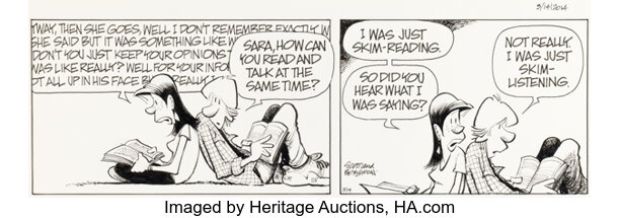 Jerry Scott and Jim Borgman Zits [Skim-Reading with Sara] Daily Comic Strip Original Art dated 3-14-14 (King Features Syndicate, 2014). | Heritage