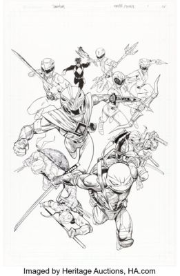 Dan Mora Mighty Morphin Power Rangers / Teenage Mutant Ninja Turtles #1 Cover Original Art (Boom! Studios, 2019). | Heritage