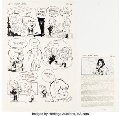 Bill Kresse Archie’s Girls Betty and Veronica #128 "Card Trick" Complete 1-Page Story Original Art and Text Story Group of 2 (Archie, 1966). (Total: 2 Original Art) | Heritage
