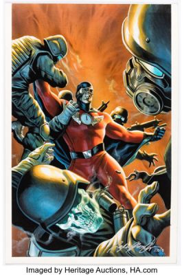 Felipe Massafera Captain Midnight #2 Skyman Cover Painting Original Art (Dark Horse, 2013). | Heritage