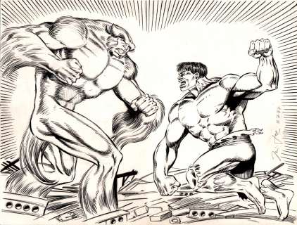 Jim Lee - incredible hulk vs sasquatch penciled & inked pinup (1987)