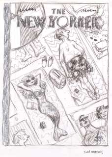 Peter de Sève | Proposed Sketch for New Yorker Cover "Sun Bathers", 2019 | Philippe Labaune Gallery