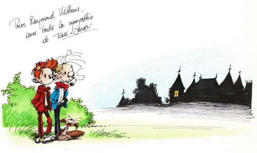 Janry | Spirou et Fantasio, dessin original à l’encre de chine et à l’aquarelle, dédicacé et signé. | Septimus