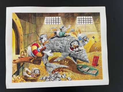 Peter Nielsen | Original watercolour featuring Donald Duck and Uncle Scrooge + HDL - Money-bin Submarine - Page volante - Exemplaire unique - (2016) | Catawiki