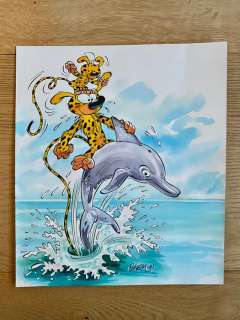 Batem | Marsupilami - Illustration publiée Ã  l’aquarelle et Ã  l’encre de chine - Le Marsupilami - Page volante | Catawiki