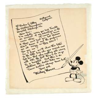 MICKEY MOUSE ORIGINAL ART ILLUSTRATED PERSONAL LETTER FROM DISNEY COMIC STRIP DEPARTMENT. | Hake’s