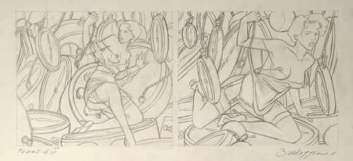 Roberto Baldazzini | Roberto Baldazzini - disegno/striscia preparatoria per "Trans-Est" - Page volante - Exemplaire unique - (1994) | Catawiki