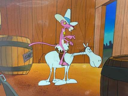 1970 | The Pink Panther - 3 Original cels and drawings + original painted background of The Pink Panther | Catawiki