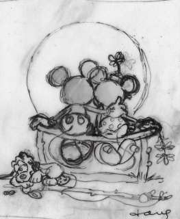 Tony Fernandez, Disney Artist | Mickey, Minnie and Pluto Inspired By Norman Rockwell’s ’Boy and Girl gazing at the Moon’ - Original Sketch - Tony Fernandez | Catawiki
