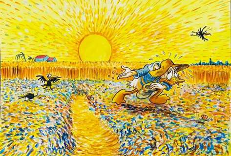 Tony Fernandez, Disney Artist | Donald Duck inspired by Vincent Van Gogh’s "Sower at Sunset" (1888) - Original Painting - Tony Fernandez - Acrylic | Catawiki