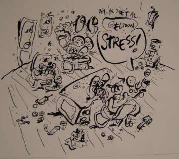 Kort, Hein de | Kort, Hein de - Originele tekening + inkleuring (op achterkant) + Lijnfilm op overtrekpapier - Stress | Catawiki