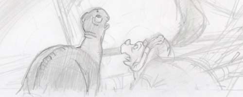 Don Bluth | Don Bluth - Original storyboard - The Land Before Time - Littlefoot & Cera - Exemplaire unique - (1988) | Catawiki