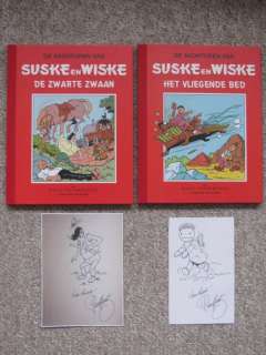 Willy Vandersteen | Suske en Wiske 38 + 39 - De Zwarte Zwaan + Het Vliegende Bed - Rode Klassiek Reeks - 2x fraaie pentekening Paul Geerts - Cartonné - Réédition - (1997) | Catawiki