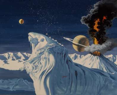Kenneth Fagg (American, 1901-1980)
 A Volcanic Eruption on Titan, Sizth Moon of Saturn, If Science Fiction cover, July 1... | Heritage