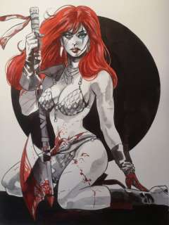 Candita, Giuseppe | Candita, Giuseppe - Original colour drawing - Red Sonja - End of the battle - (2021) | Catawiki