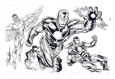 Iron Man, War Machine, and Falcon Sketch by Ron Williams | mycomicshop.com