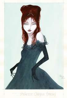 Pascal Croci - Lot 280 - Princesse Cneajna, dessin original à l’encre de chine et à l’aquarelle.