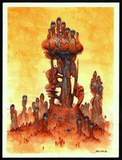 Arthur Haas | Arthur Haas - Aquarel voor een Japans science fiction-blad - Fantasie-landschap - Originele illustratie - Page volante - (2000/2005) | Catawiki