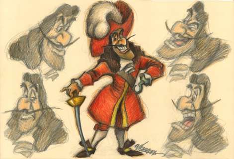 Joan Vizcarra | Captain Hook Moods [Peter Pan] - Original Drawing - Joan Vizcarra - 48 x 32 cm | Catawiki
