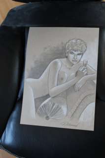 Renaud Denauw | Jessica Blandy - Dessin original - Pastel érotique sur feuille dorée - Format: 21 x 29,7 cm. | Catawiki