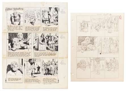 Lot of John Cullen Murphy ‘‘Prince Valiant‘‘ Sunday Comic Strip Artwork Plus Hal Foster Preliminary Sketch -- #2066 for Both Strip & Sketch, Dated 12 September 1976