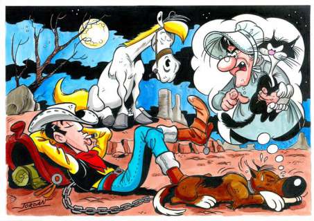 Jordan, Julian | Jordan, Julian - Original colour drawing - Lucky Luke - The Rantanplan’s Nightmare | Catawiki